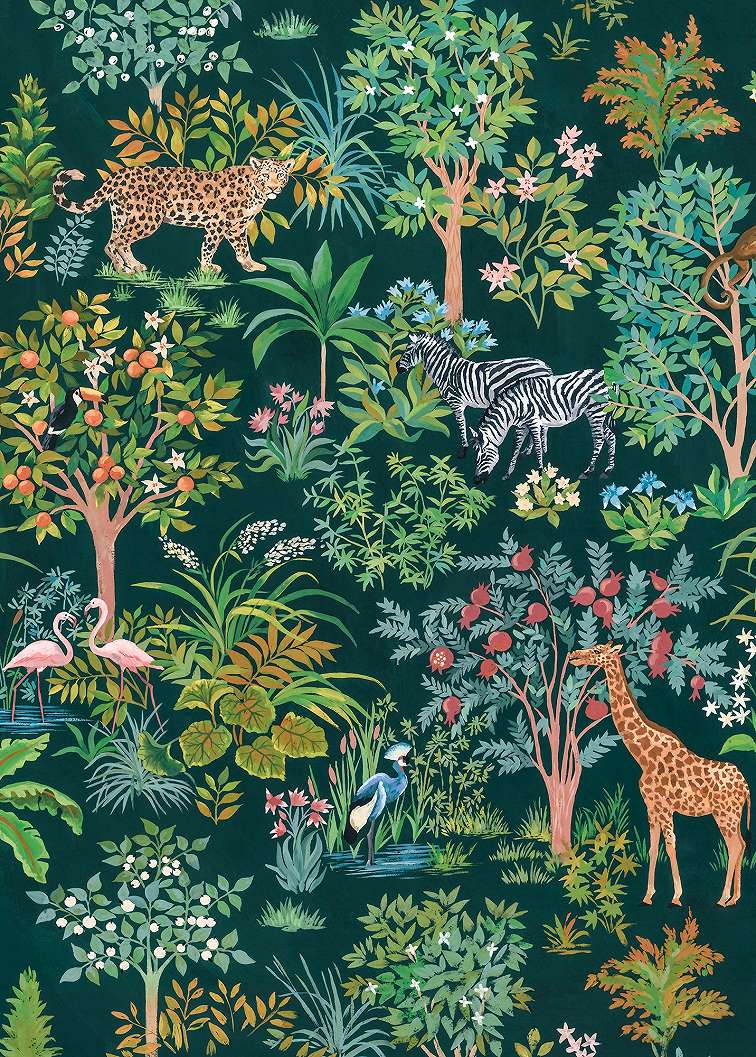 Egzotikus állatok és botanikus mintás posztertapéta
