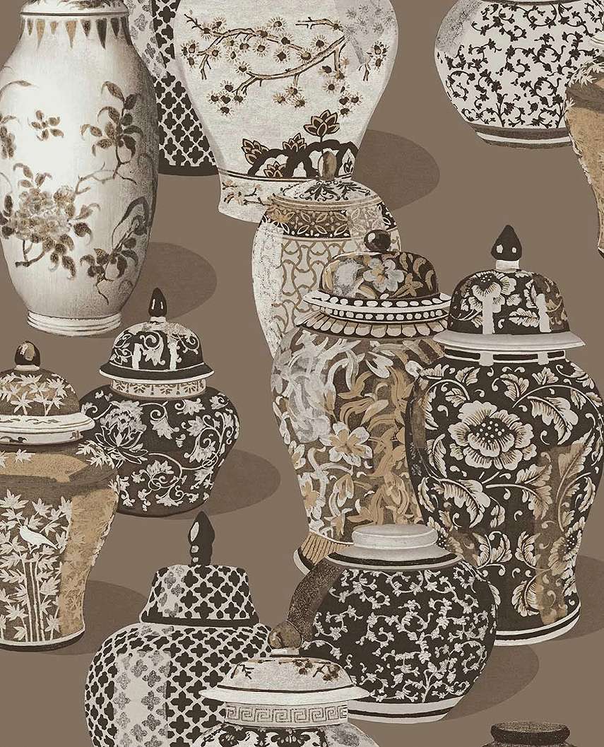 Eijffinger fekete és barna színű kínai váza mintás design tapéta