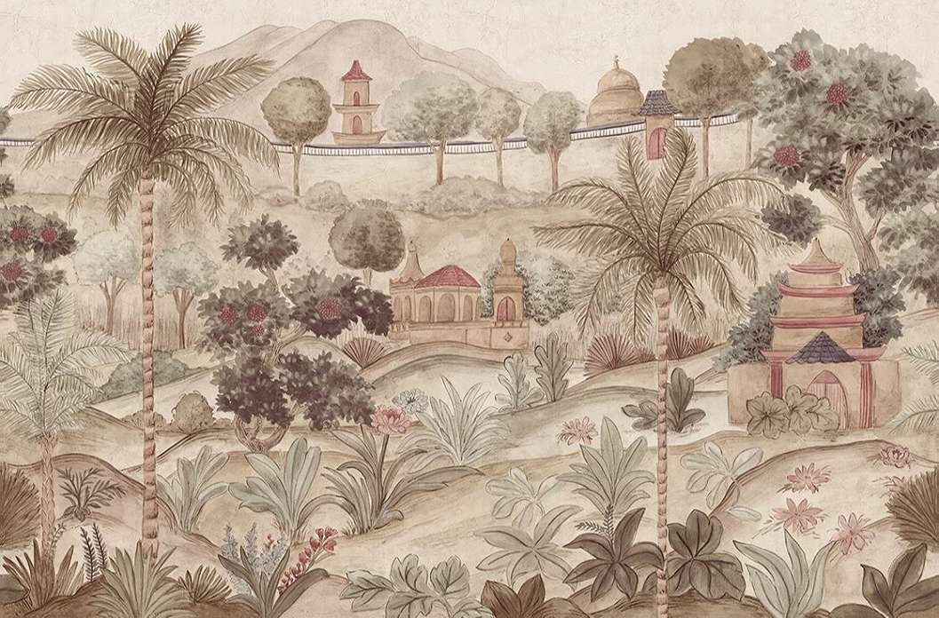 Eijffinger fotótapéta erdei falu a trópusokon pasztel színekben