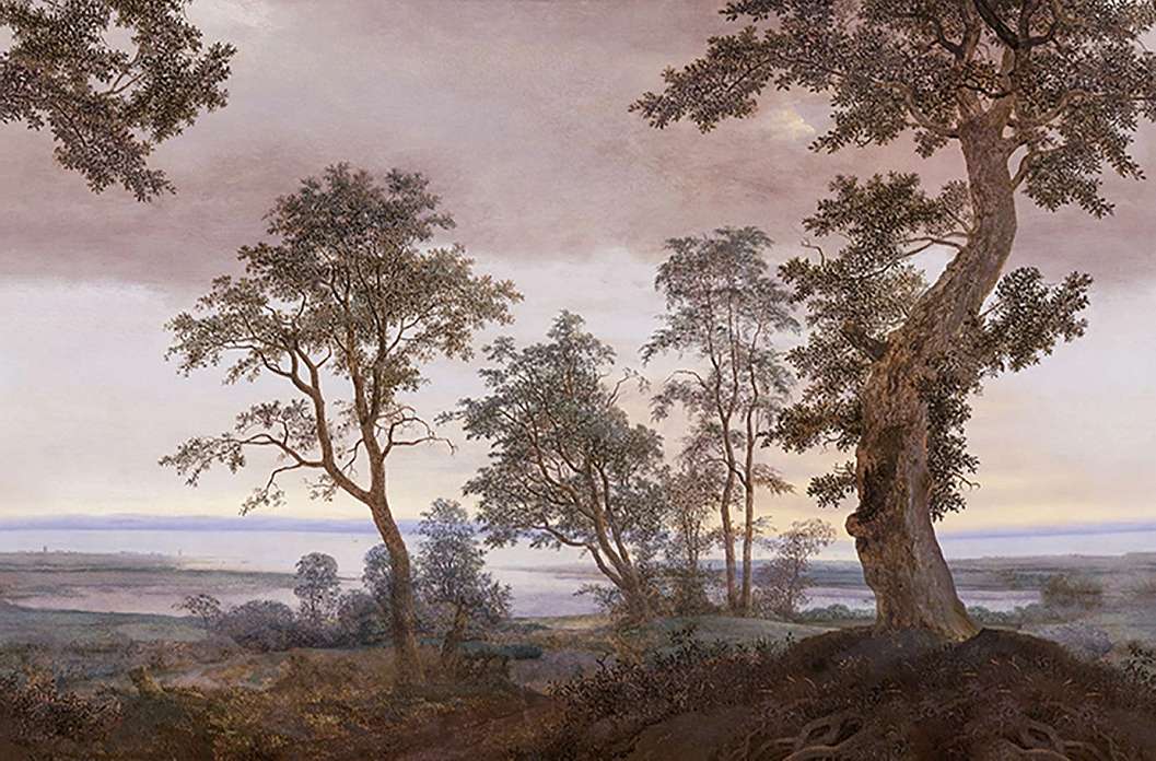 Eijffinger fotótapéta távoli tó fákkal napnyugtakor mintával