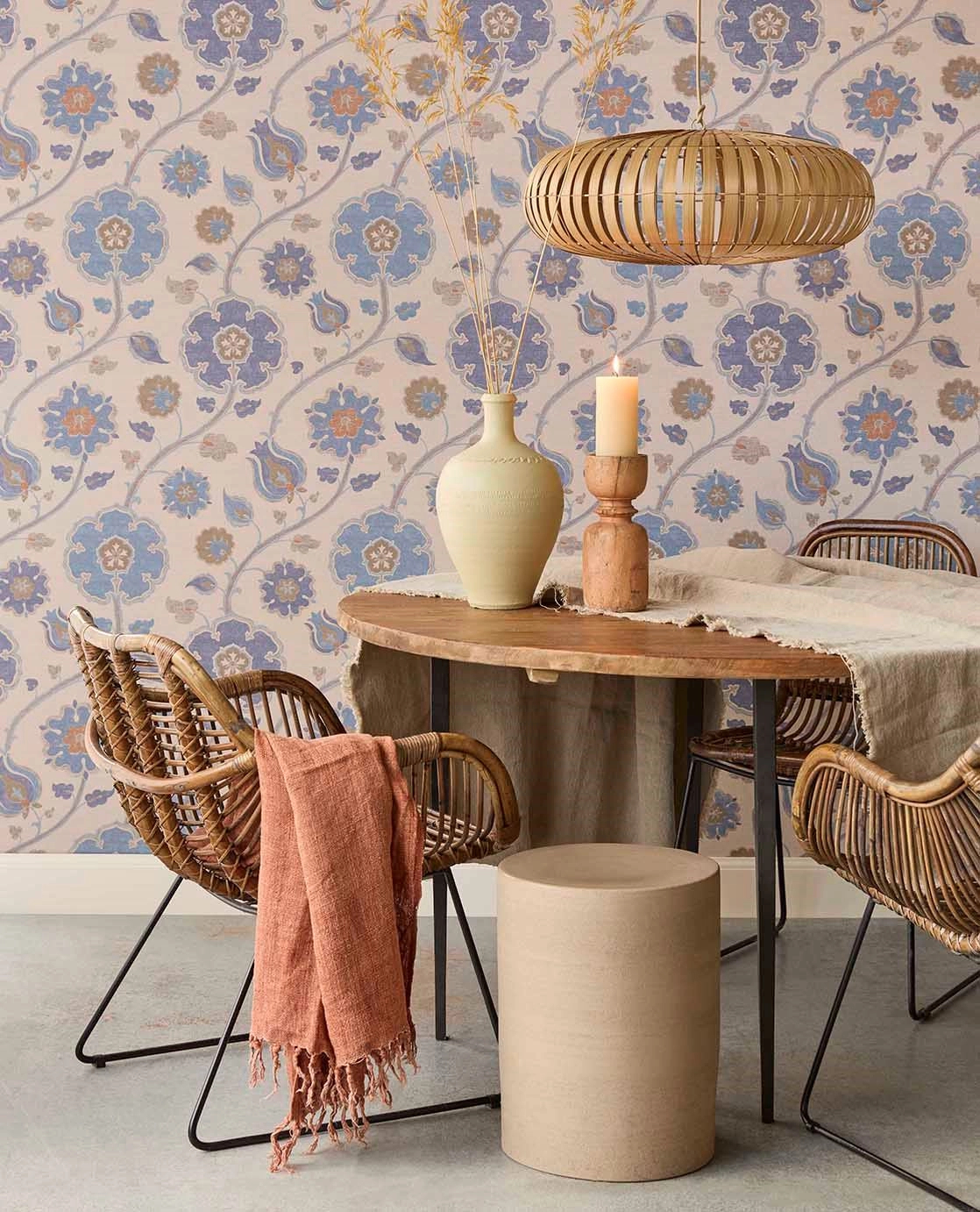 Eijffinger indás virág mintás indigókék színű vinyl design tapéta