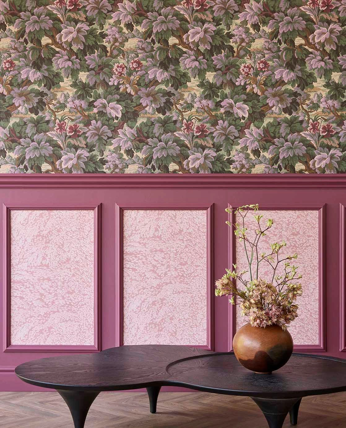 Eijffinger lila és zöld színű faág és virág mintás design tapéta