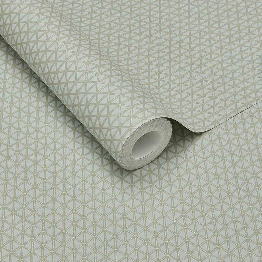 Eijffinger zöldesszürke és ezüst színű geometriai mintás design tapéta