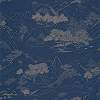 Éjkék tapéta rajzolt hatású japán hegyvonulat mintával