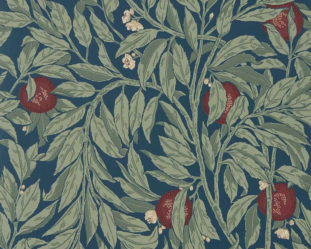 Elegáns angol design tapéta almafa mintával kék, zöld és bordó színben
