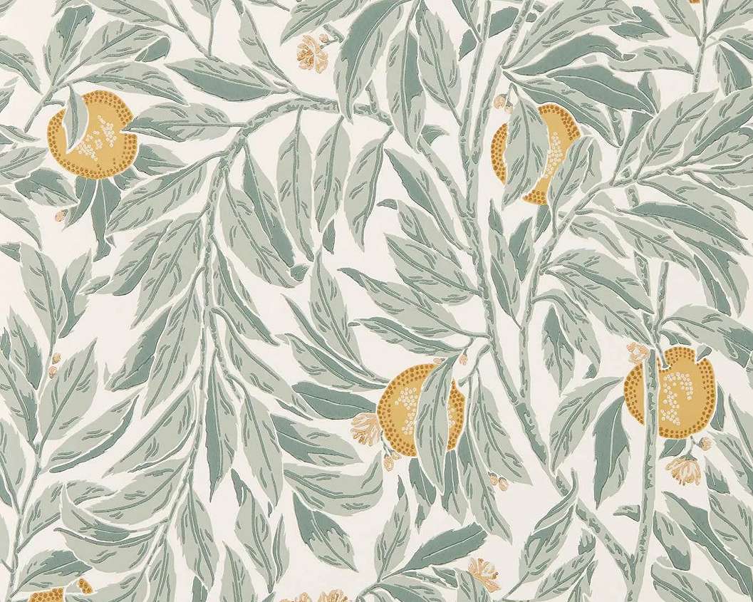Elegáns angol design tapéta almafa mintával zöld és sárga színben