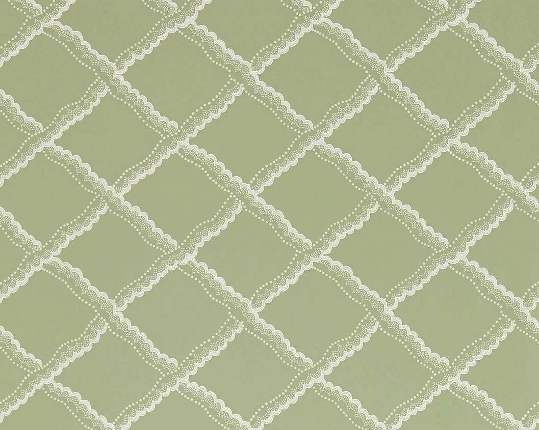 Elegáns angol design tapéta csipke rács mintával zöld színben