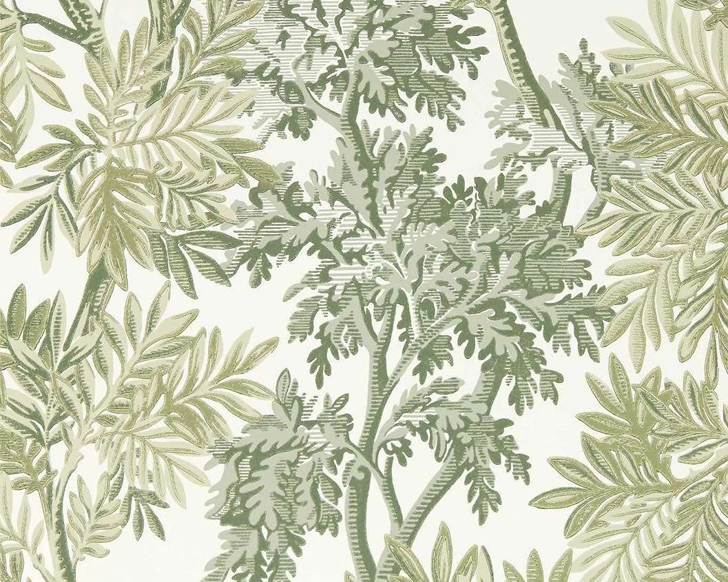 Elegáns angol design tapéta faág mintával zöld színben