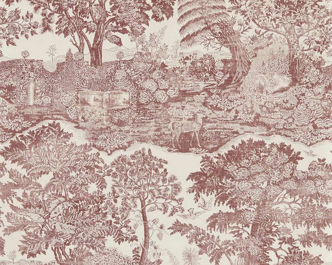 Elegáns angol design tapéta fametszet jellegű tájkép fákkal barna színben
