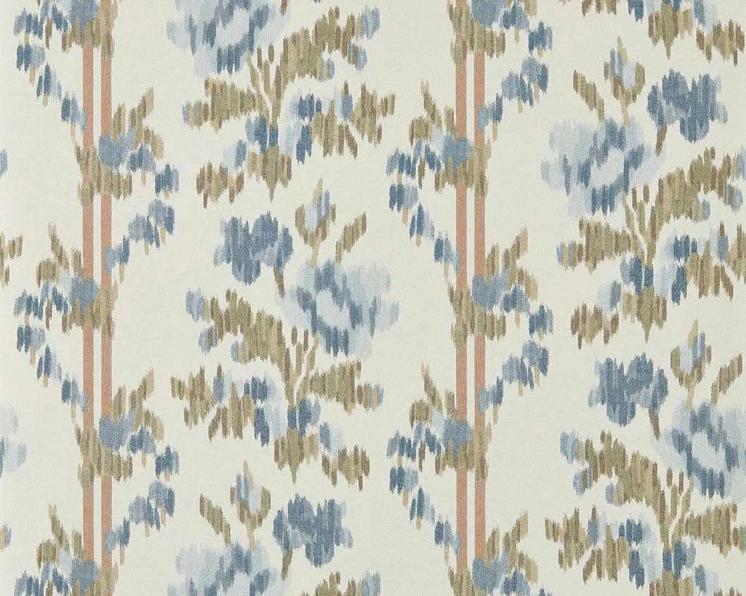 Elegáns angol design tapéta hímzett hatású virág mintával kék színben