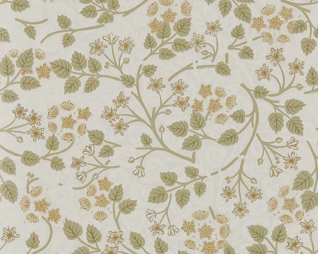 Elegáns angol design tapéta inda és virág mintával barna és zöld színben