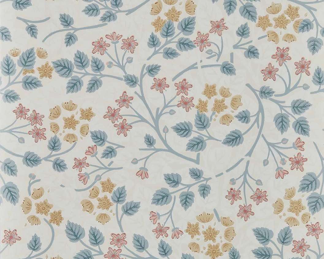 Elegáns angol design tapéta inda és virág mintával kék és sárga színben