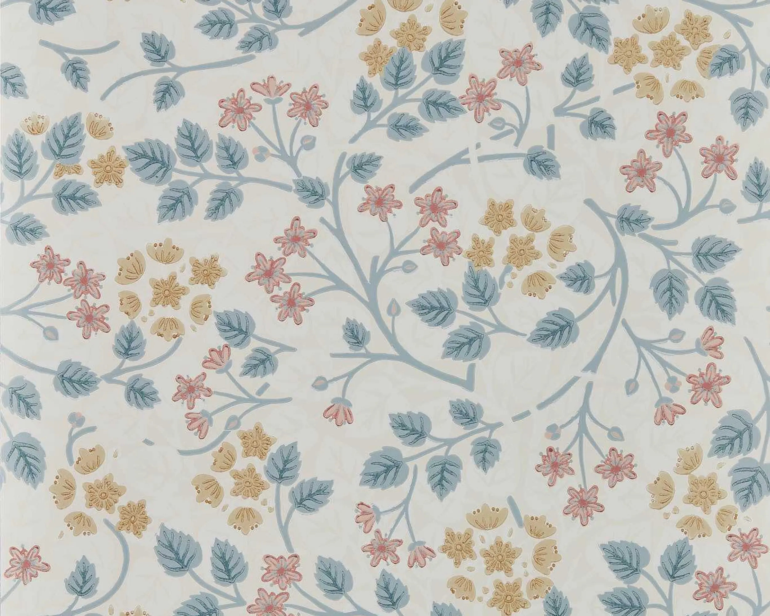 Elegáns angol design tapéta inda és virág mintával kék és sárga színben