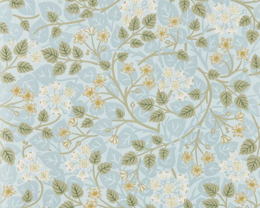Elegáns angol design tapéta inda és virág mintával kék és zöld színben