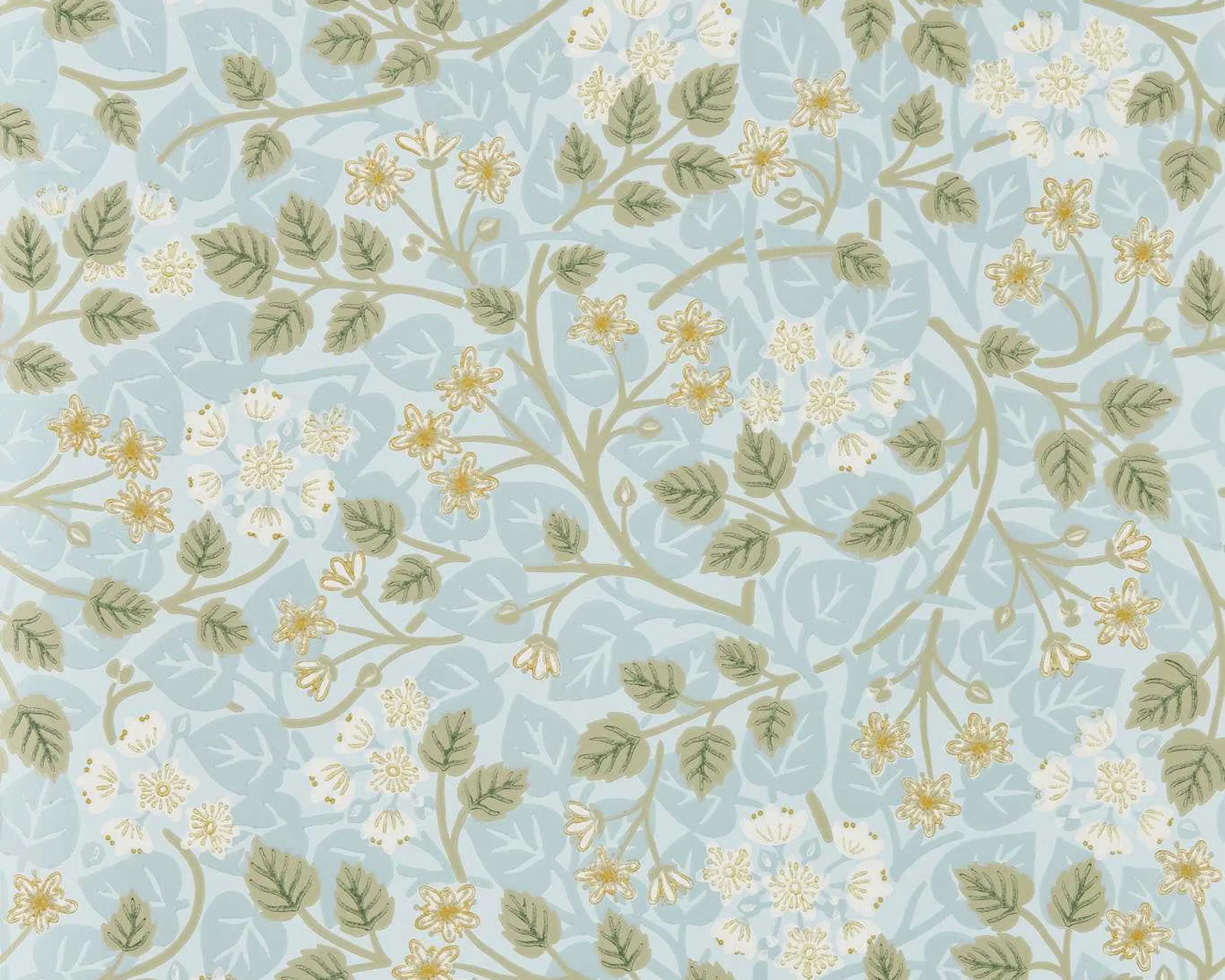 Elegáns angol design tapéta inda és virág mintával kék és zöld színben