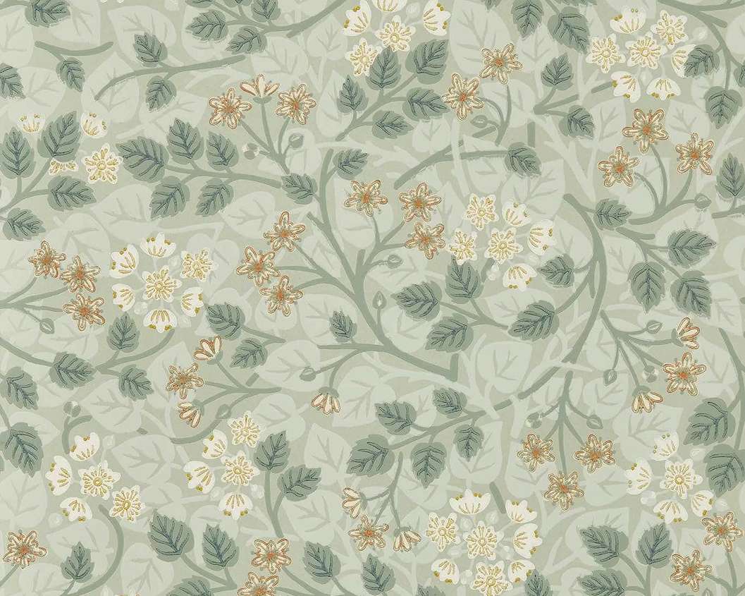 Elegáns angol design tapéta inda és virág mintával zöld színben