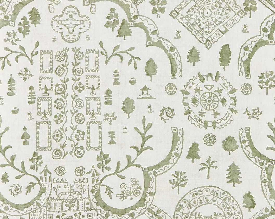 Elegáns angol design tapéta leveles mintával zöld színben