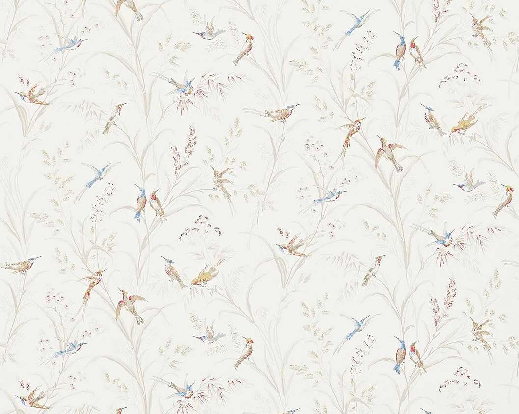 Elegáns angol design tapéta madár mintával sokszínben törtfehér háttéren