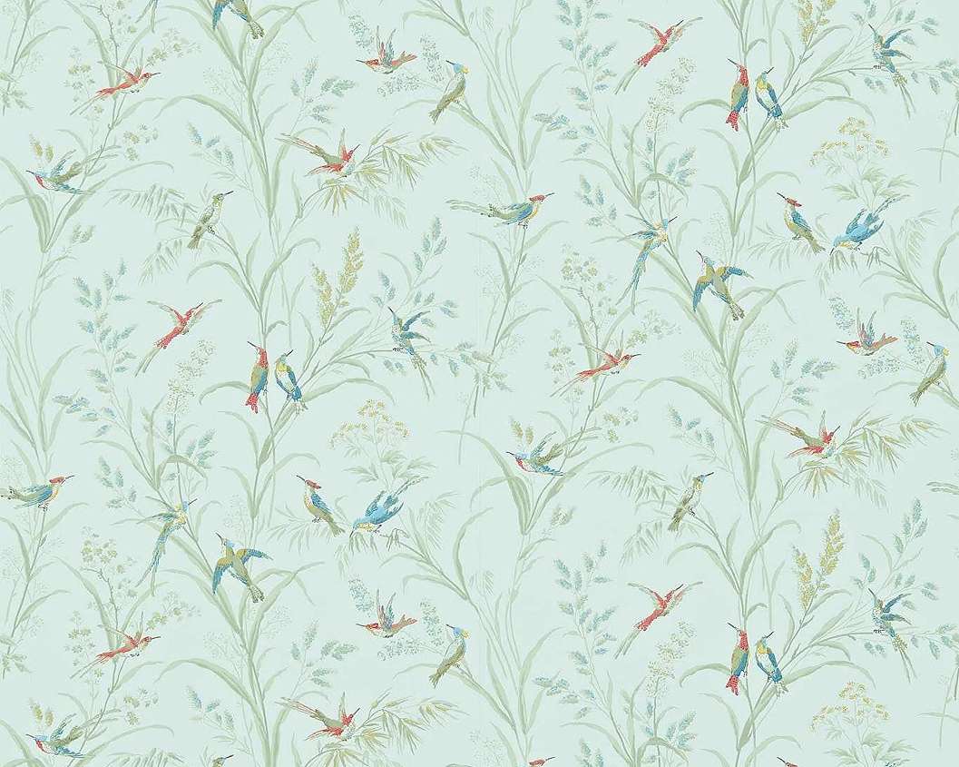Elegáns angol design tapéta madár mintával zöld háttéren