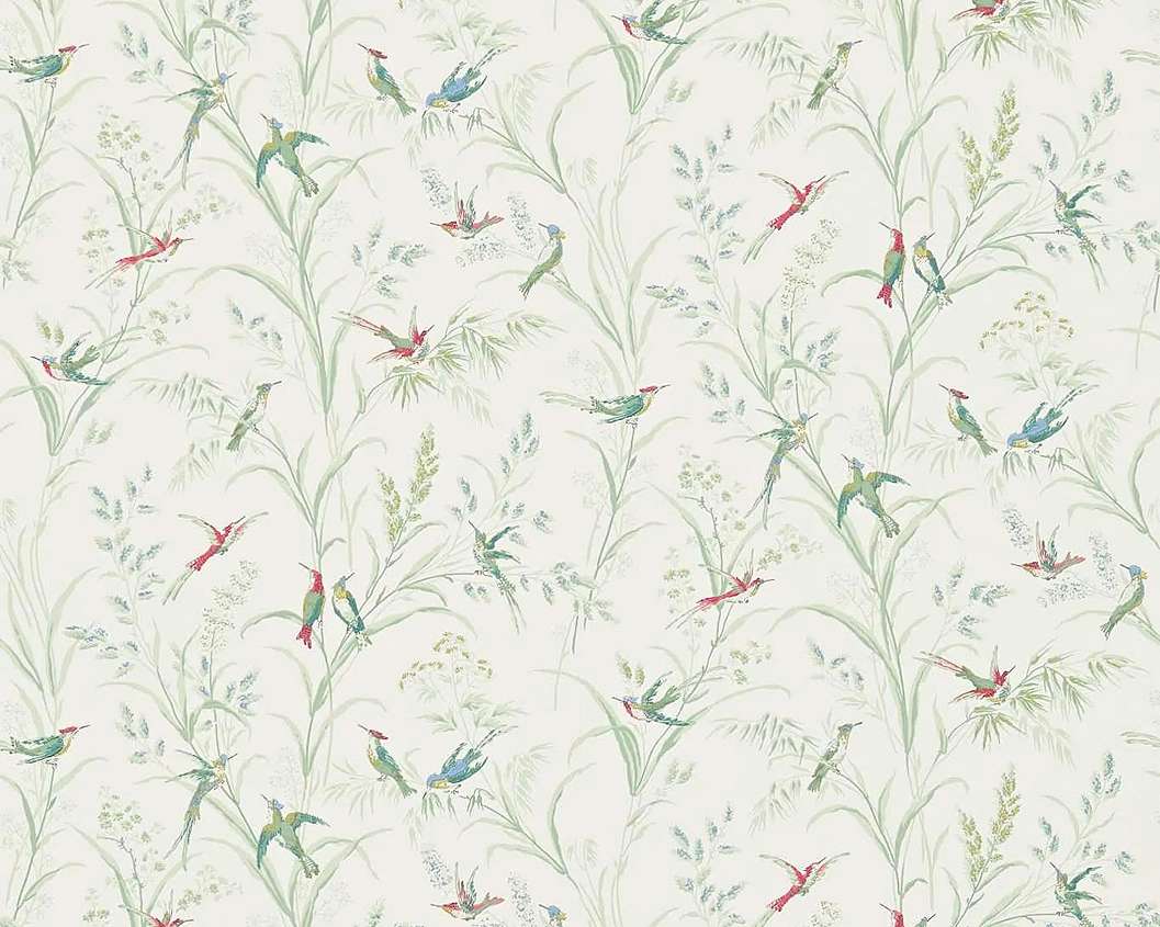 Elegáns angol design tapéta madár mintával zöld színben