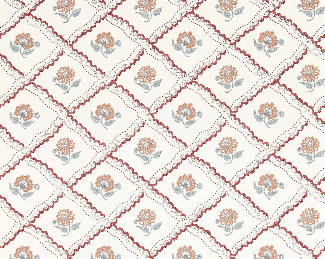 Elegáns angol design tapéta virágos csipkés rács mintával bordó színben