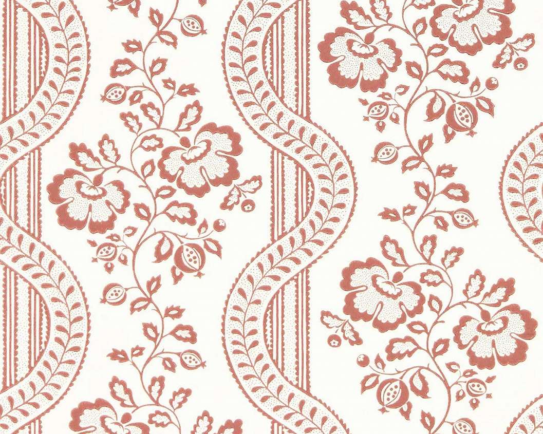 Elegáns angol design tapéta virágos hullám mintával bordó színben