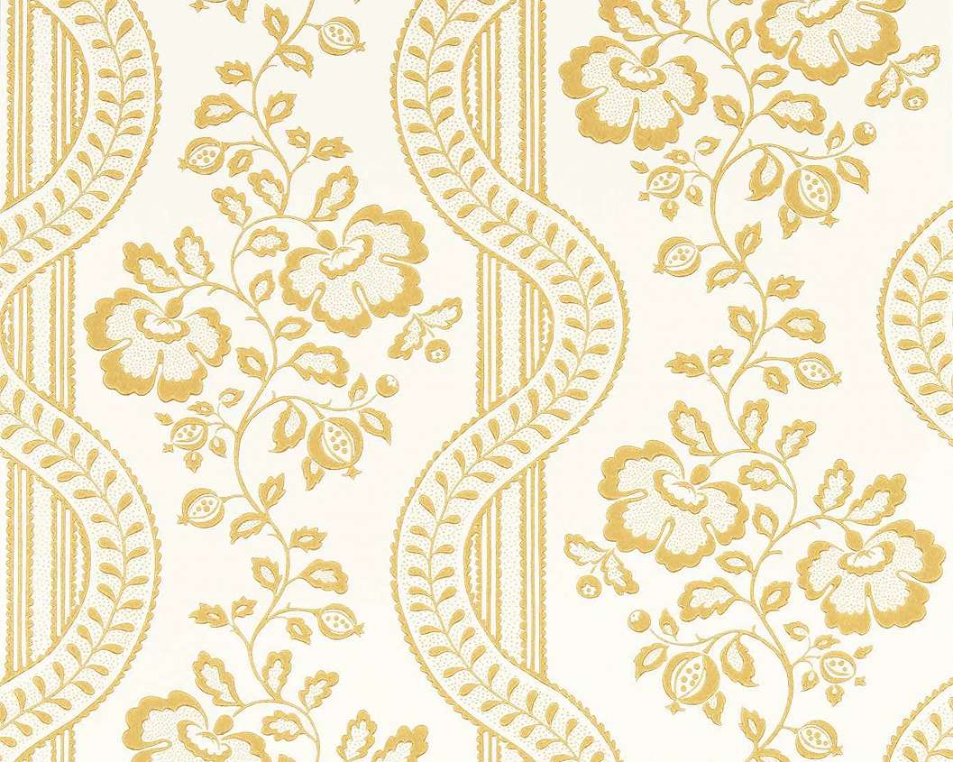 Elegáns angol design tapéta virágos hullám mintával sárga színben