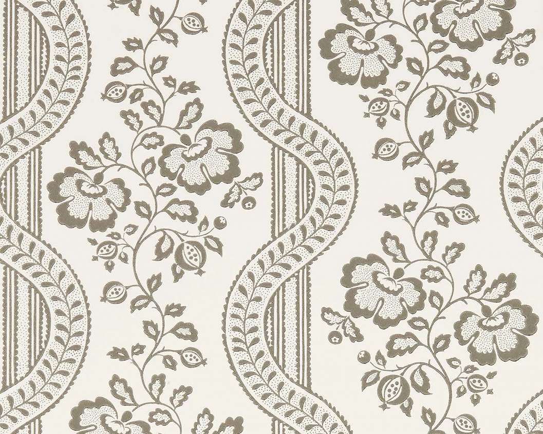 Elegáns angol design tapéta virágos hullám mintával sötétbarna színben