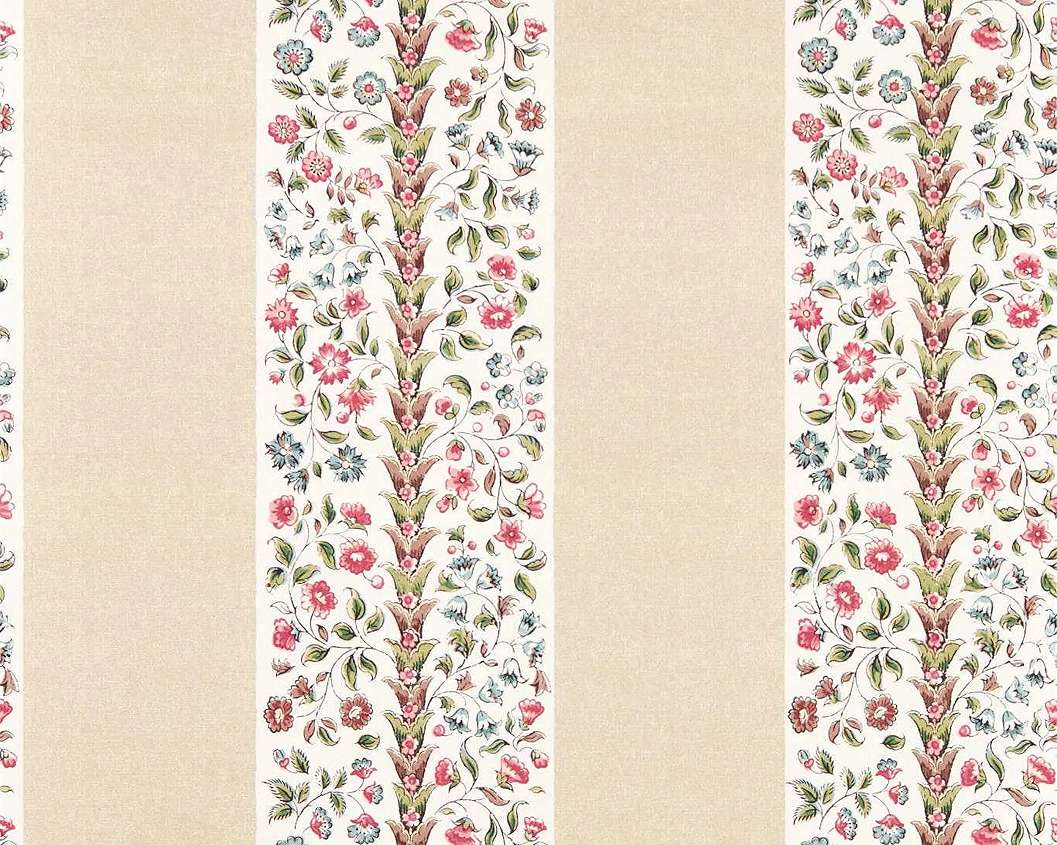 Elegáns angol design tapéta virágos inda és csíkos mintával beige és rózsaszín színben