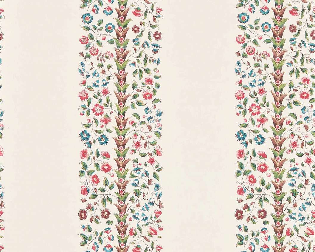 Elegáns angol design tapéta virágos inda és csíkos mintával krém és rózsaszín színben