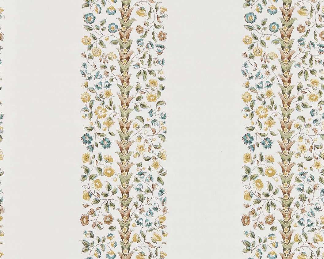 Elegáns angol design tapéta virágos inda és csíkos mintával szürke és sárga színben