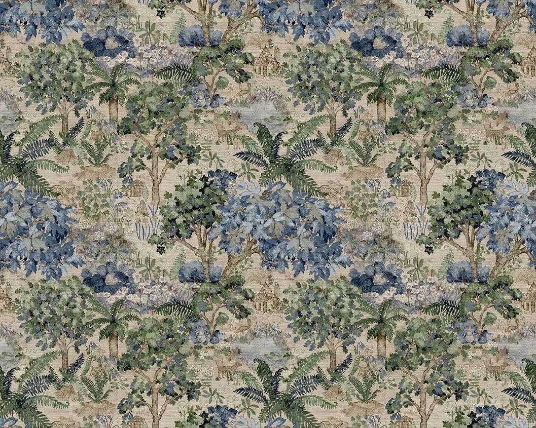 Elegáns angol fotótapéta fák és virágok mintával