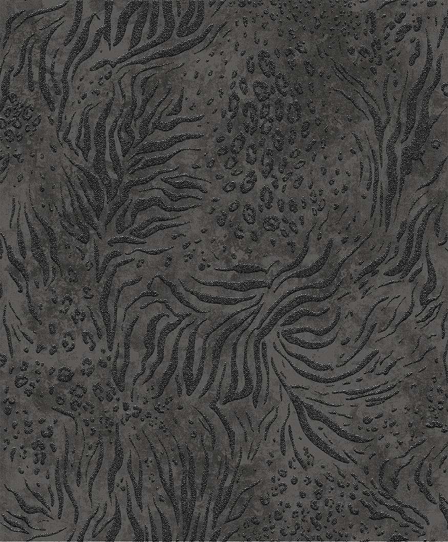Elegáns dekor tapéta stilizált állat mintával antracit és antracit csillámos színben