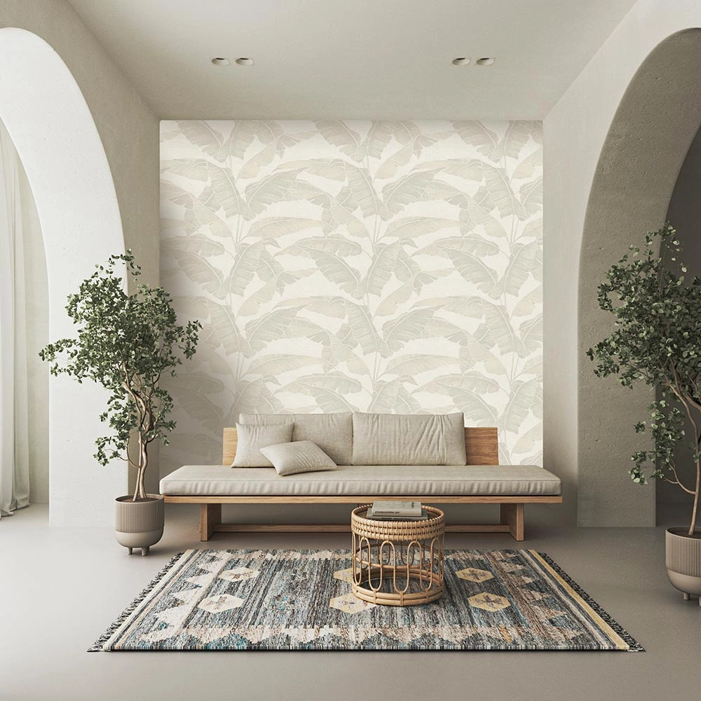 Elegáns design tapéta banánfalevél mintával krém színben