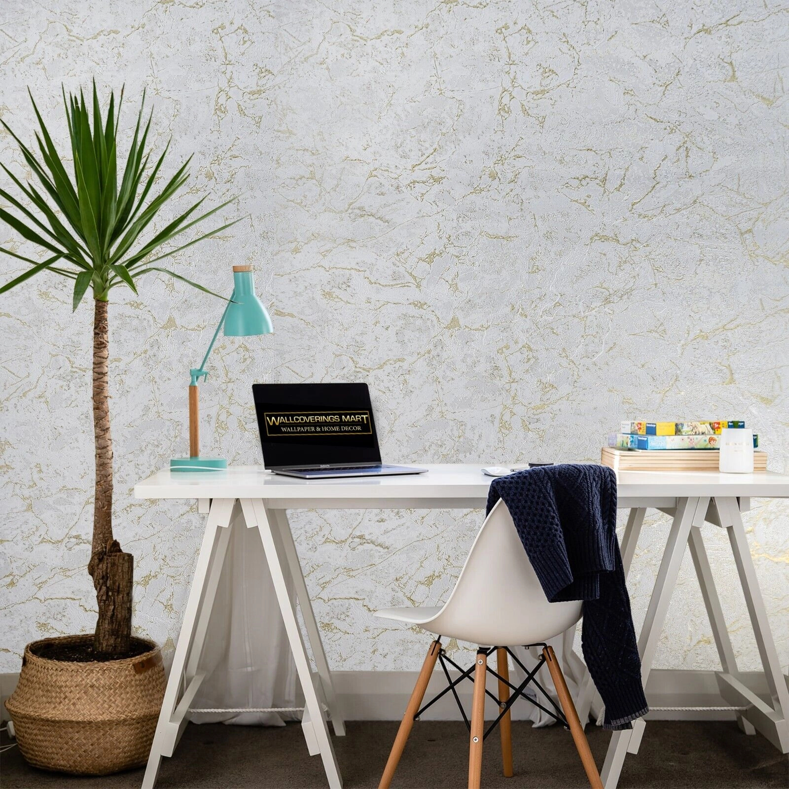 Elegáns fehér és arany márvány struktúrált dupla széles Philipp Plein design tapéta