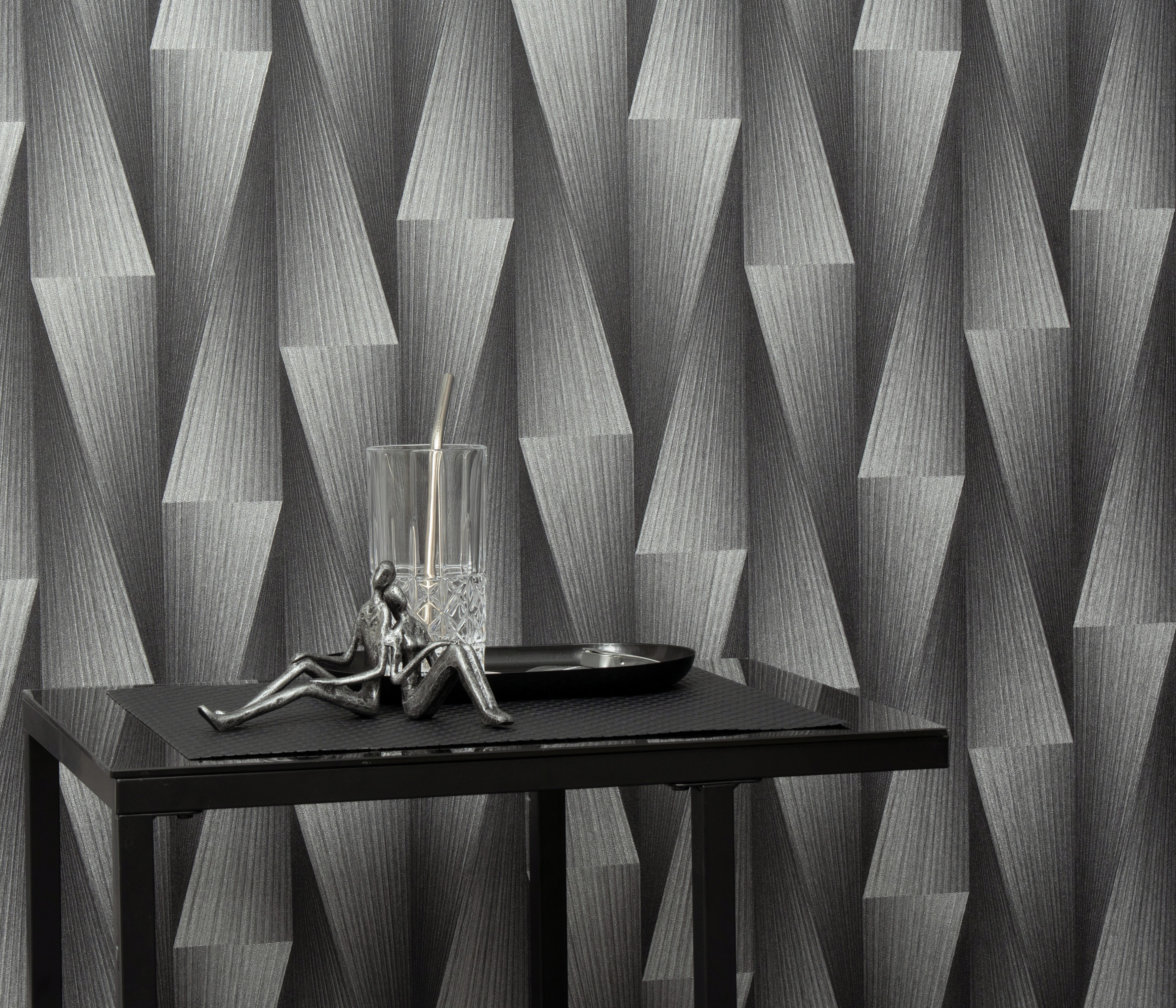 Elegáns geometria mintás design tapéta ezüst színben