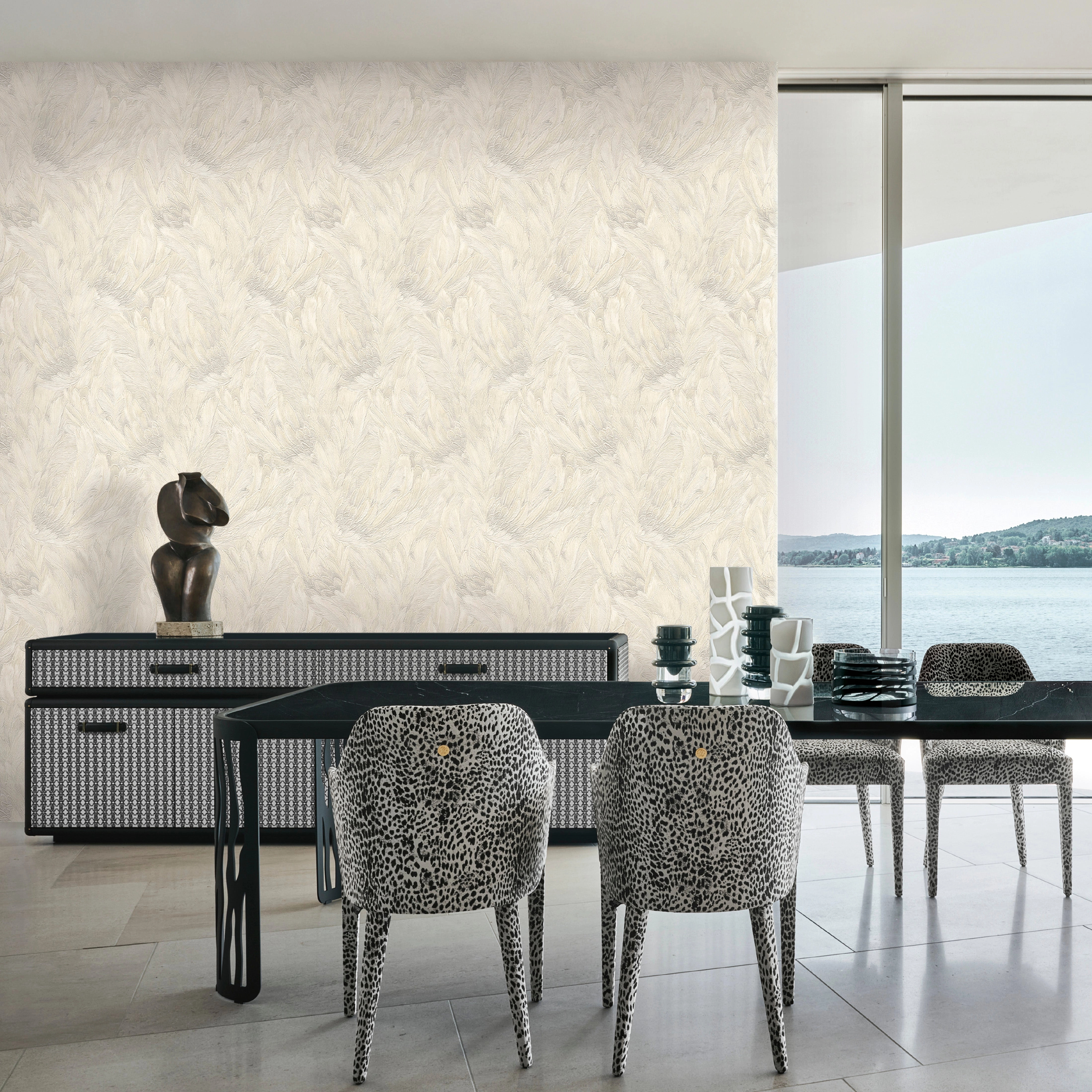 Elegáns gyöngyház toll mintás Roberto Cavalli design tapéta