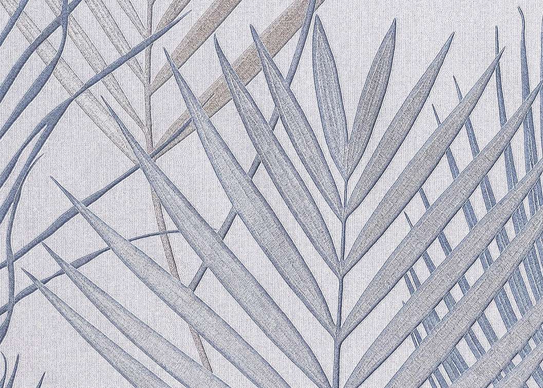 Elegáns halvány kékes szürke levél mintás olasz design tapéta 