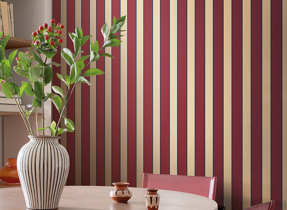 Elegáns Jannelli design tapéta bordó-beige széles és zöld színű keskeny csíkos mintával
