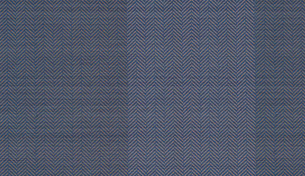 Elegáns Jannelli design tapéta farmerkék és rozsdabarna színű halszálkamintás árnyalatban széles csíkos mintával