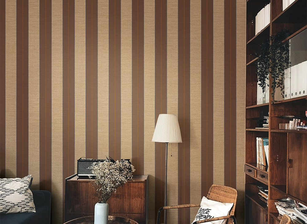 Elegáns Jannelli design tapéta törtfehér és len színű széles osztott csíkos mintával