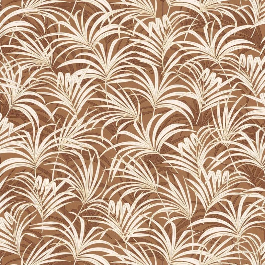 Elegáns karamell barna és fehér pálma levél mintás francia design tapéta