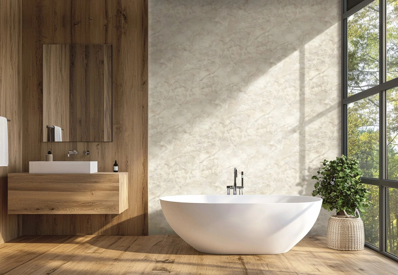 Elegáns krém márvány mintás dupla széles design tapéta