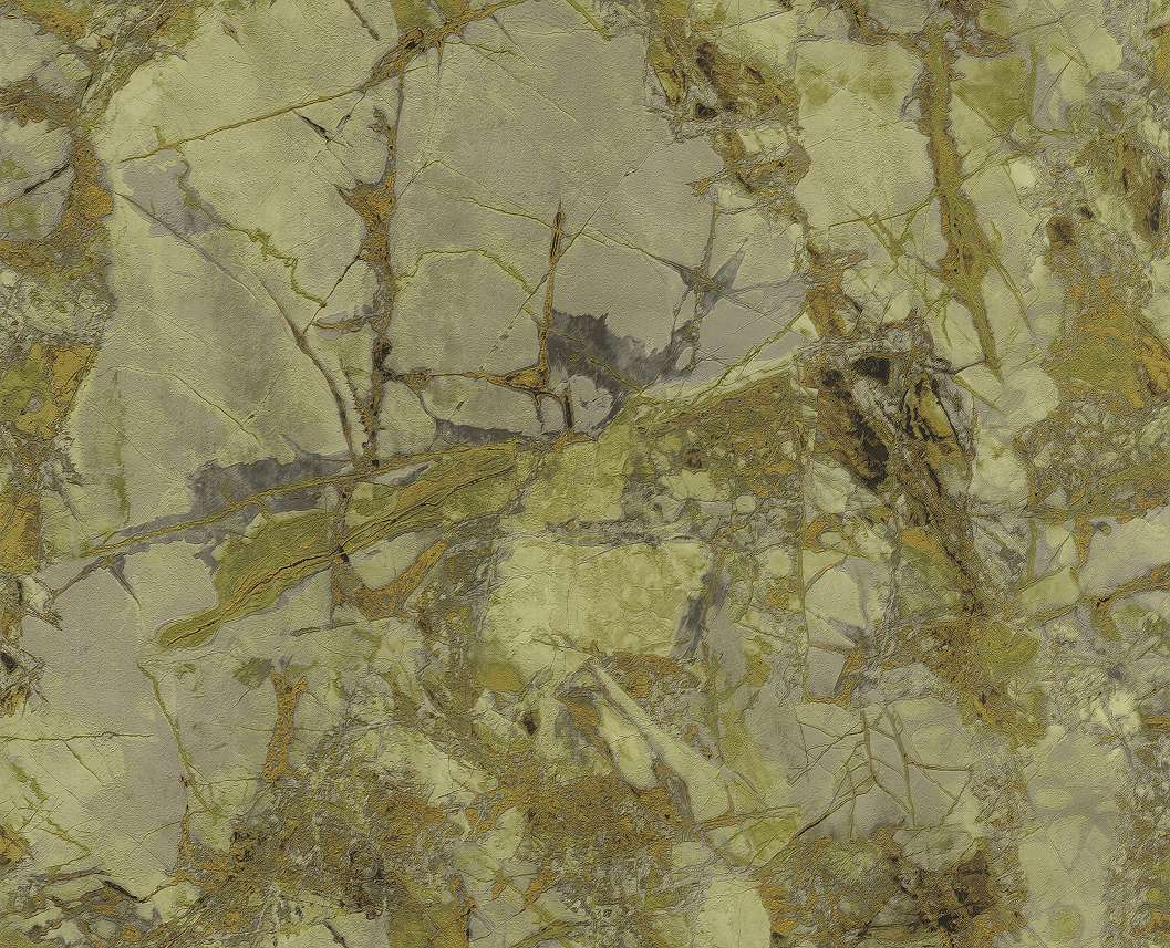 Elegáns márvány mintás design tapéta zöld arany színvilágban dupla széles 106cm