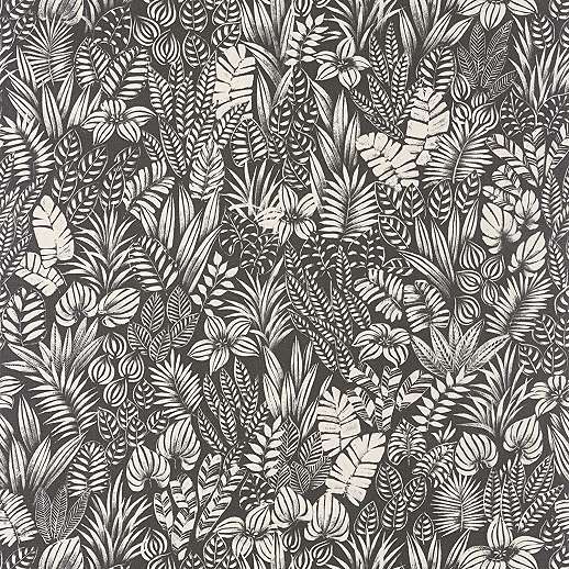 Elegáns Napa-völgyi levél és virág mintás fekete színű design tapéta