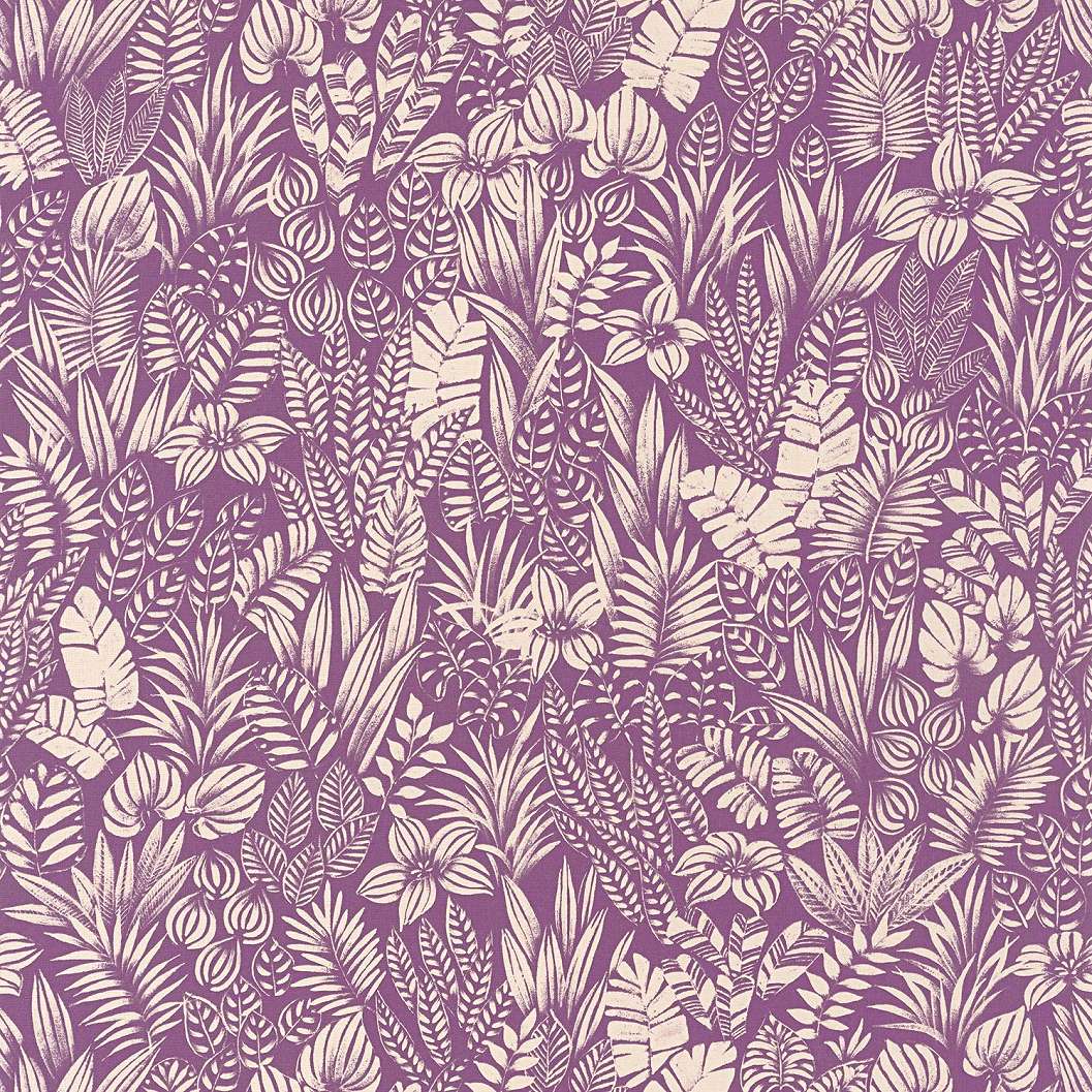 Elegáns Napa-völgyi levél és virág mintás lila színű design tapéta