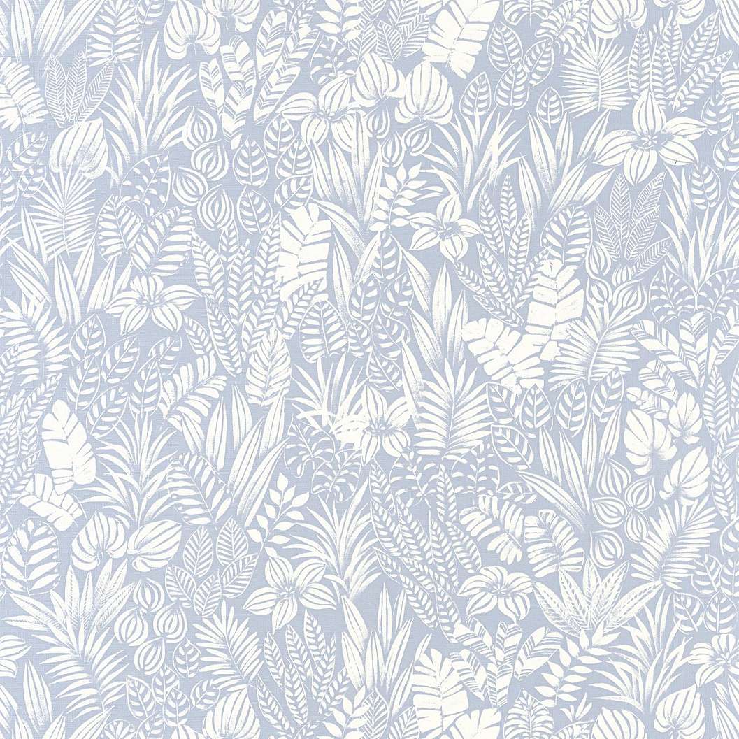 Elegáns Napa-völgyi levél és virág mintás világos kék színű design tapéta