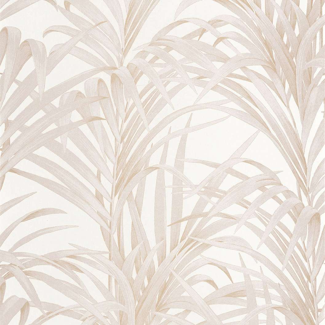 Elegáns pálmaleveles design tapéta gyöngyház fehér arany színekkel