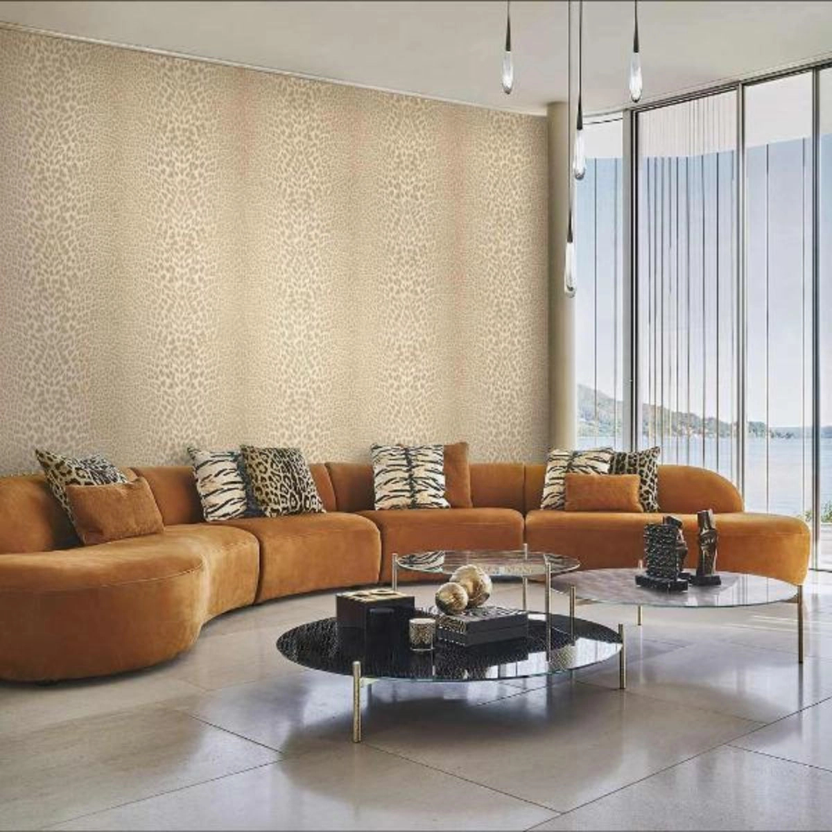 Elegáns Roberto Cavalli design tapéta arany beige leopárdfoltos mintával