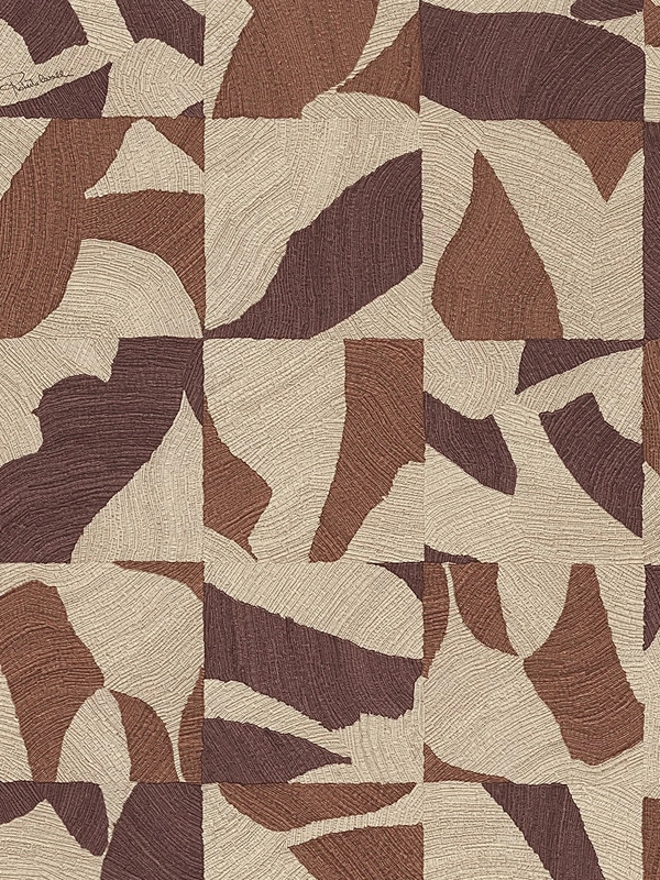 Elegáns Roberto Cavalli design tapéta beige és barna absztrakt geometrikus mintával
